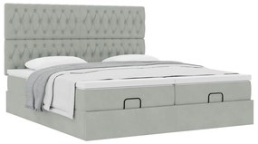 Estrutura cama otomana colchões 160x200cm veludo cinzento claro