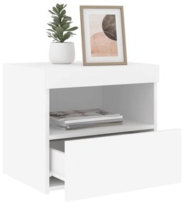 Mesa de cabeceira com luzes LED 50x40x45 cm branco