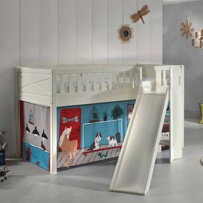 Conjunto cama Infantil SCOTT + escorrega + cortina de brincar PET SHOP Branco