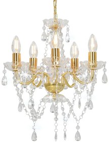 Lustre com contas de cristal redondo 5 x E14 dourado