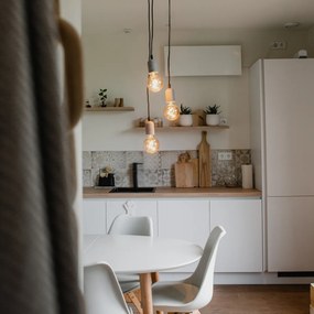 Candeeiro de suspensão industrial preto com betão redondo 3 luzes - Pedra