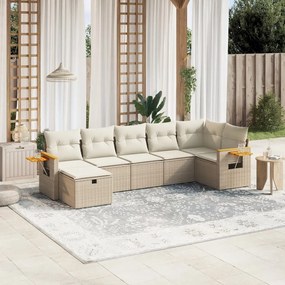 7 pcs conjunto de sofás p/ jardim com almofadões vime PE bege
