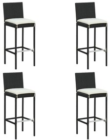 5 pcs conjunto de bar p/ jardim c/ almofadões vime PE preto