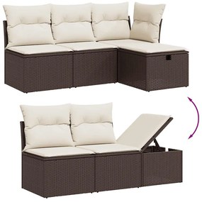 11 pcs conjunto sofás de jardim c/ almofadões vime PE castanho