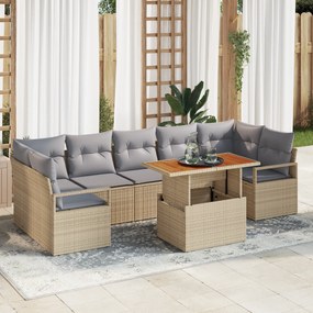 Conjunto de Sofá de Jardim vidaXL 8 peças com Almofadas Bege Rattan Po