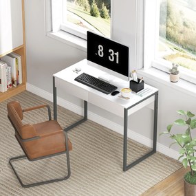 Secretária com 2 Gavetas 100x50 cm Mesa de Computador Pernas de Aço para Casa Escritório Espaços Pequenos Branco Brilhante