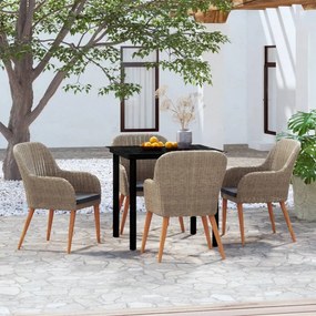 vidaXL 5 pcs conjunto de jantar p/ jardim c/ almofadões castanho