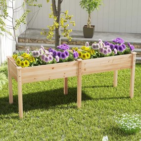 Floreira elevada com separador e 8 orifícios de drenagem para vegetais e flores para jardim ou terraço 184 x 58 x 77 cm Natural