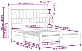 Cama com estante sem colchão 150x200 cm pinho maciço