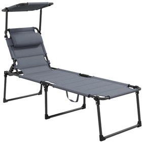 Espreguiçadeira de Jardim Reclinável – Dobrável com Toldo Solar – Cinz