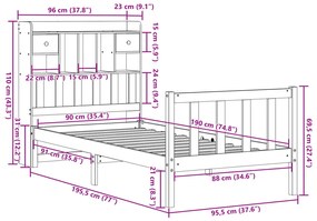 Cama com estante sem colchão 90x190 cm pinho maciço branco