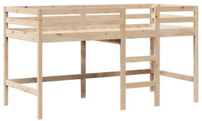 Cama alta c/ escada e telhado 80x200 cm pinho maciço