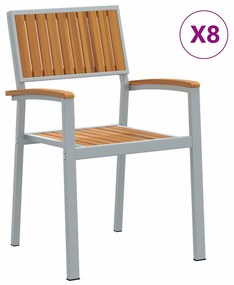 Cadeiras de Jardim Empilháveis 8 pcs Aço Cinza e Madeira Sólida de Acá