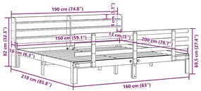 Estrutura cama c/ cabeceira 150x200cm pinho maciço castanho-mel