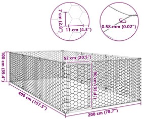 Canil exterior para cães com porta 2x4x1 m aço galvanizado