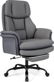 Cadeira de Escritório com Apoio para os Pés, 63-114 x 78 x 118-125 cm, Encosto Reclinável, Cinzento