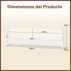 Barreira dobrável para camas infantis, 198,5 x 36 x 60 cm, com capa removível em tecido Oxford, base em U, com correia e fivela, branca