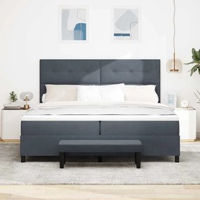 Cama Box Spring com Colchão e Banco Cinza Escuro 200x200 cm Veludo
