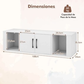 Armário suspenso para TV de 2 portas  108 x 33 x 30,5 cm com 2 cubos Consola de arrumação branco