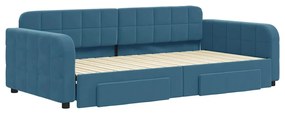 Sofá-cama com gavetão e gavetas 100x200 cm veludo azul