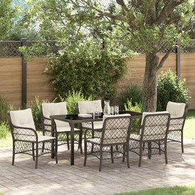 vidaXL Conjunto de Jantar de Jardim com Almofadas Marrons de Vime Poliéster
