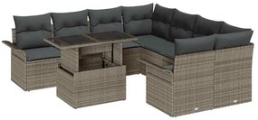 Conjunto de Sofá de Jardim vidaXL 9 Peças com Almofadas Cinzento em Ra