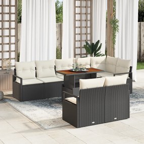 Conjunto de Sofá de Jardim vidaXL de 9 Peças com Almofadas Preto Ratta