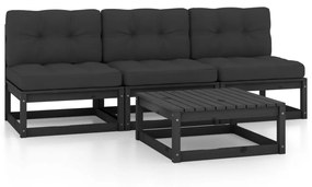 vidaXL 4 pcs conjunto longue de jardim c/ almofadões pinho maciço