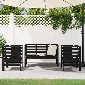 3 pcs conjunto lounge de jardim madeira de pinho maciça preto