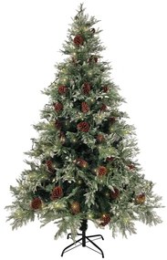 Árvore Natal pré-iluminada c/ pinhas 120 cm PVC/PE verde/branco