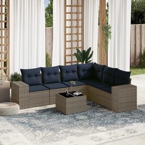 vidaXL 7 pcs conjunto sofás p/ jardim c/ almofadões vime PE cinzento
