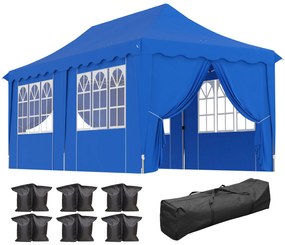 Outsunny Tenda Dobrável Pop Up 596x300x315 cm com 6 Paredes Laterais Anti-UV Altura Ajustável para Campismo Festas Azul
