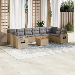 11 pcs conj. sofás jardim c/ almofadões vime PE bege misturado