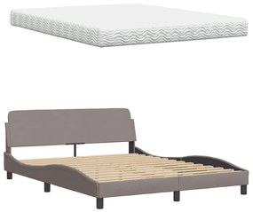 Cama com colchão 160x200 cm tecido castanho-acinzentado