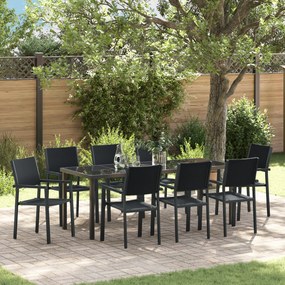 vidaXL Conjunto de Jantar Jardim 9 Peças Preto Poly Rattan