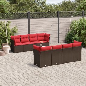 vidaXL 9 pcs conjunto sofás p/ jardim c/ almofadões vime PE castanho