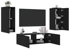 vidaXL 3 pcs móveis de parede para TV com luzes LED preto