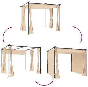 Gazebo com cortinas 3x3 m aço creme