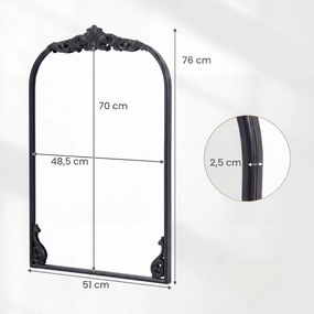 Espelho de Parede Arqueado, 76 x 51 cm, Moldura Metálica Ornamentada, Preto