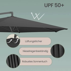 Guarda-sol de 350 cm com manivela para abrir e fechar com base cruzada (SEM PESOS), Cinzento