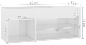 Banco sapateira 80x30x45 cm derivados madeira branco brilhante