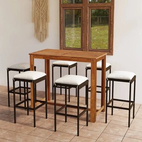 vidaXL 7 pcs conjunto de bar p/ jardim com almofadões castanho