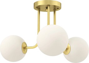 Candeeiro de teto LED de 25 W, luminária de teto com 3 luzes e casquilhos G9, abajur esférico, 42 x 42 x 26,5 cm, dourado