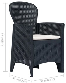 Conjunto bistrô 3 pcs plástico antracite com aspeto de vime