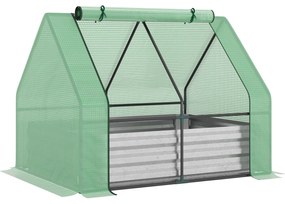 Outsunny Estufa de Jardim Pequeno Tipo Casa com Caixa de Plantio de Aço Interior Janela Enrolável 127x95x92cm Verde | Aosom Portugal