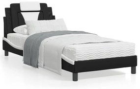 vidaXL Estrutura cama c/ luzes LED 90x200 cm couro artif. preto/branco