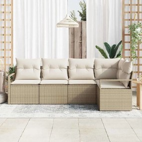 Conjunto de Sofá de Jardim vidaXL 5 Peças com Almofadas Bege Vime Poli