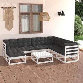 8 pcs conjunto lounge de jardim c/ almofadões pinho maciço