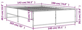 Estrutura de cama 140x190 cm derivados de madeira/metal preto