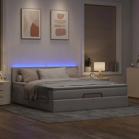 Cama Otomana com colchão &amp; LEDs 180x200cm cinza-acastanhado